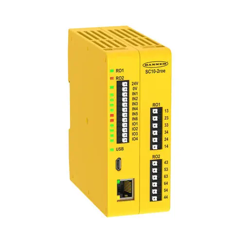 Banner SC10 Programmable Safety Relay Controller: 10 Inputs, 2 Outputs (6A Relays), EtherNet/IP