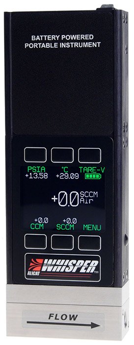 Portable Mass Flow Meter - Battery Powered, 0.5-500 SLPM | Alicat Whisper MWB