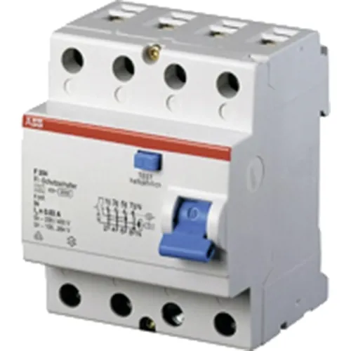 4 Pole 25A 30mA Type A RCCB from ABB F200 Series for Earth Fault Protection