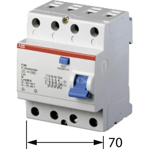 4 Pole 25A 30mA Type A RCCB from ABB F200 Series for Earth Fault Protection