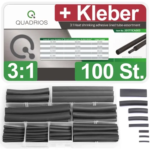 3:1 Heat Shrink Tubing Kit – 100pcs Black Adhesive Lined Assortment | QUADRIOS 201711CA003