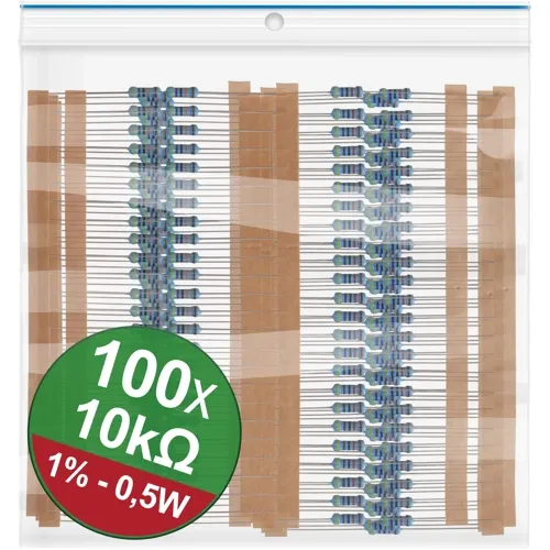 QUADRIOS 22P096 Metal Film Resistor - 10 kΩ, 0.5W, Axial Lead, 100 Pcs