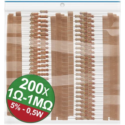 200pcs Carbon Film Resistor Kit – 20 Values, 0.5W 5% for Budget Prototyping | QUADRIOS 22P104